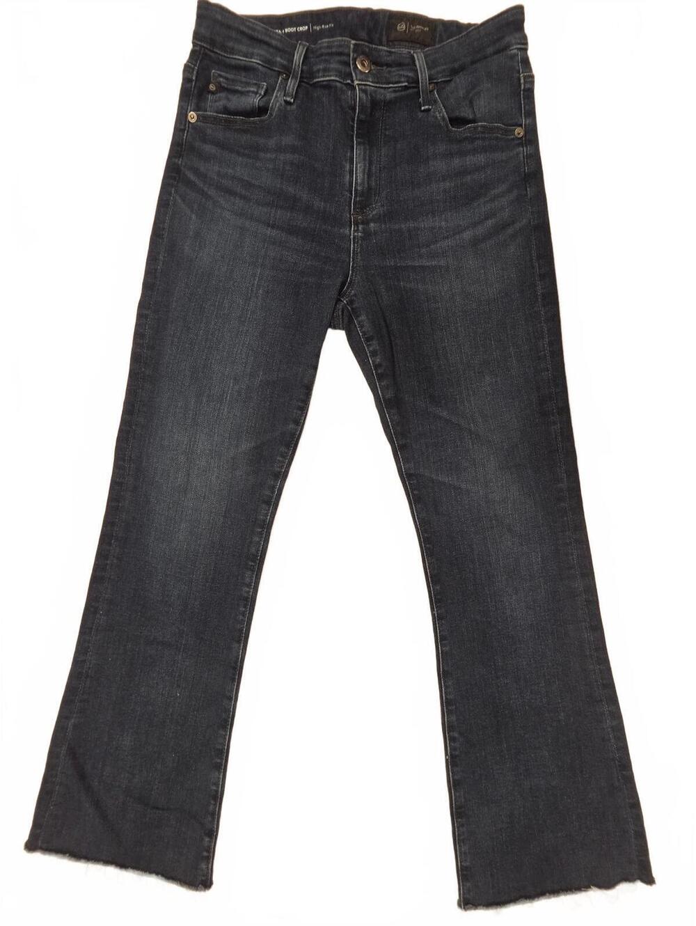 AG Adriano Goldschmied Farrah High Rise Boot Crop Jeans Raw Hem Dark Wash 28